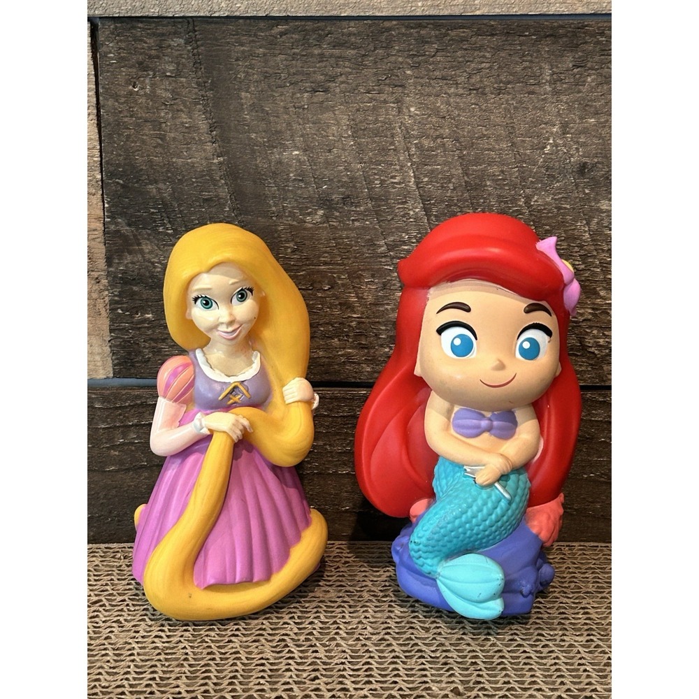 Disney Little Mermaid Squeeze Bath Toy Lot Of 2 Ariel &‎ Rapunzel About 4"